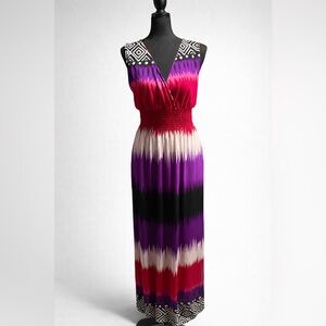 Jon & Anna Maxi Dress Women’s XL Purple Red Smocked Waist Sleeveless
